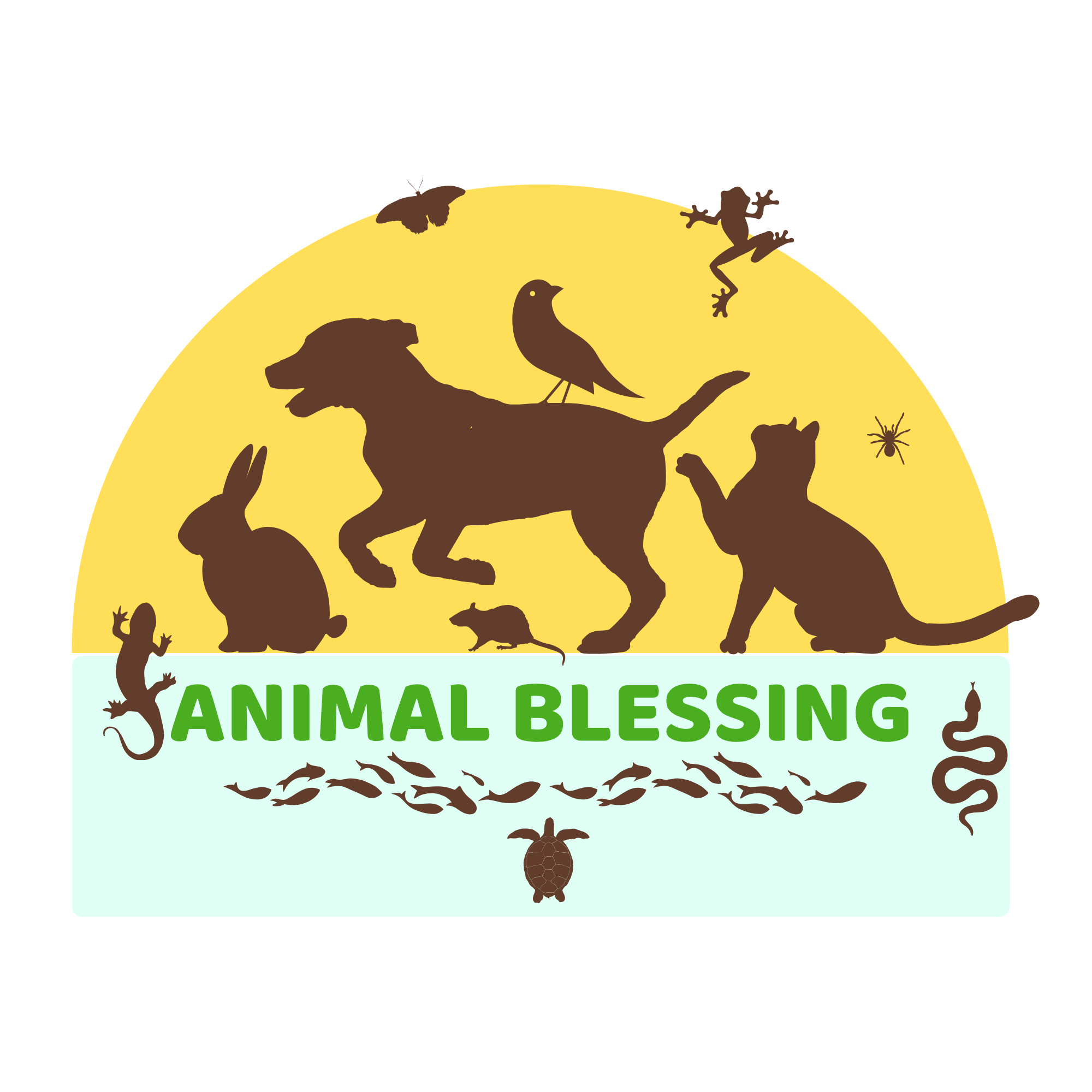 Silhouettes of many different types of animals stand out against a setting sun.