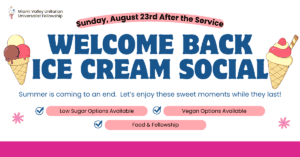 A flier for the ice cream social.  It includes two illustrations of ice cream cones.