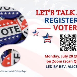 A flier for "Let's Talk About Registering Voters!" It contains all the information that is in the description.