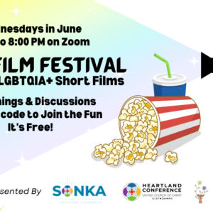 A flier for the event. It shows an old-time projector and movie theater snacks.