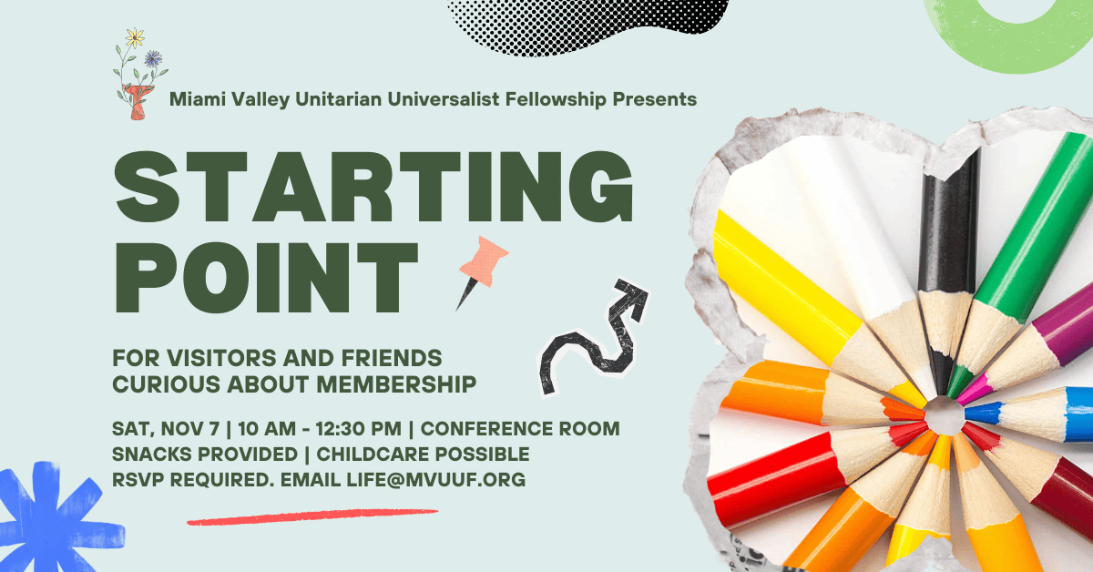 A flier for Starting Point. It features a rainbow of colored pencils all pointing to one spot.