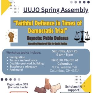 A poster for UUJO's Spring Assembly. It contains all the information in the listing.