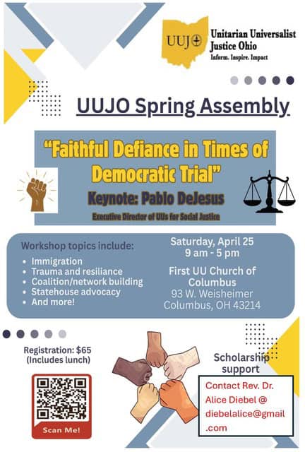 A poster for UUJO's Spring Assembly. It contains all the information in the listing.