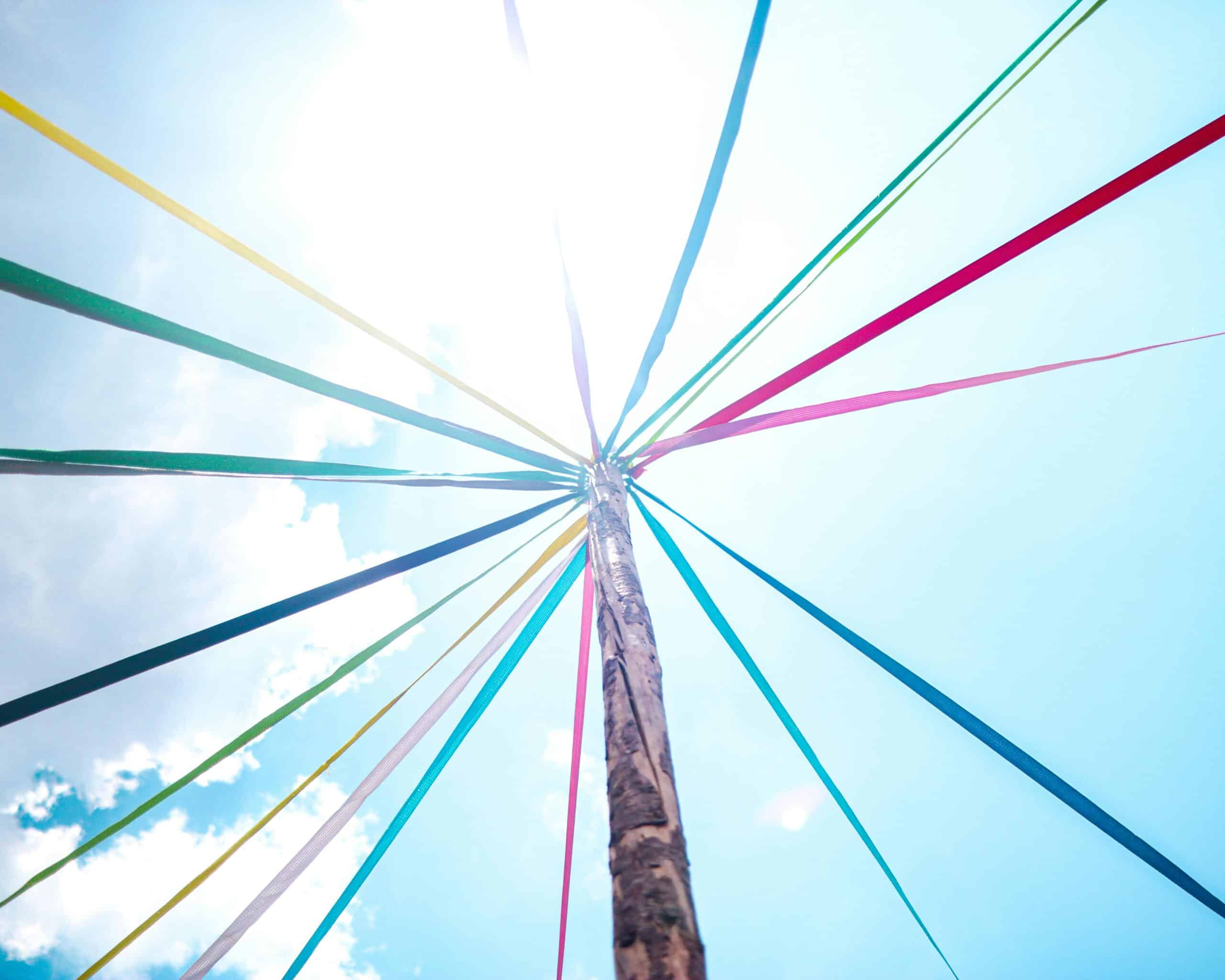 It's a picture of a maypole silhouetted by the sun.